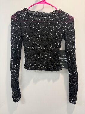NWT Lulu’s Sequin Lace Long-Sleeve Crop Top